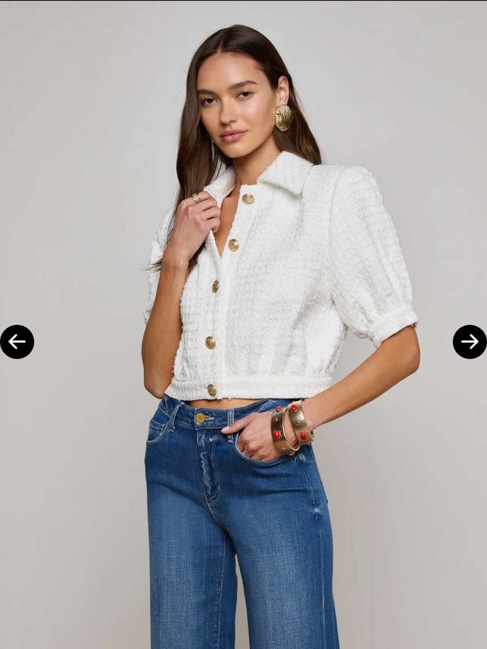 L'AGENCE Cove Cropped Tweed Jacket in White